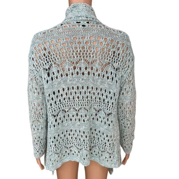 St. John knitted crochet blue draped cardigan sweater size M - Picture 5 of 9